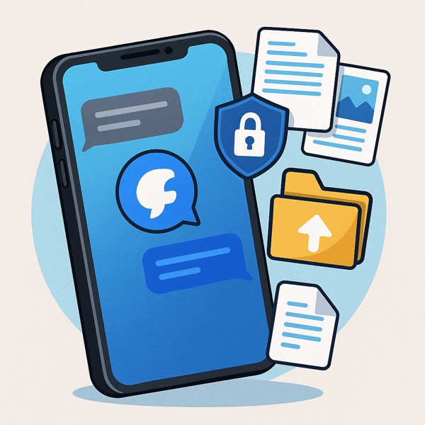 Illustration of a user sharing a document via smartphone messenger app