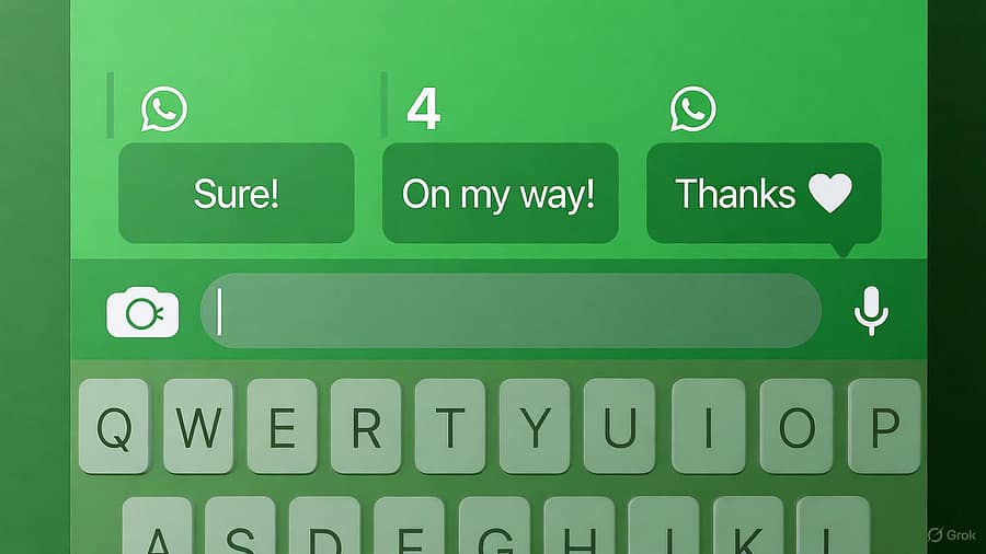 WhatsApp AI quick replies 2025 showing one-tap suggested responses in chat composer
