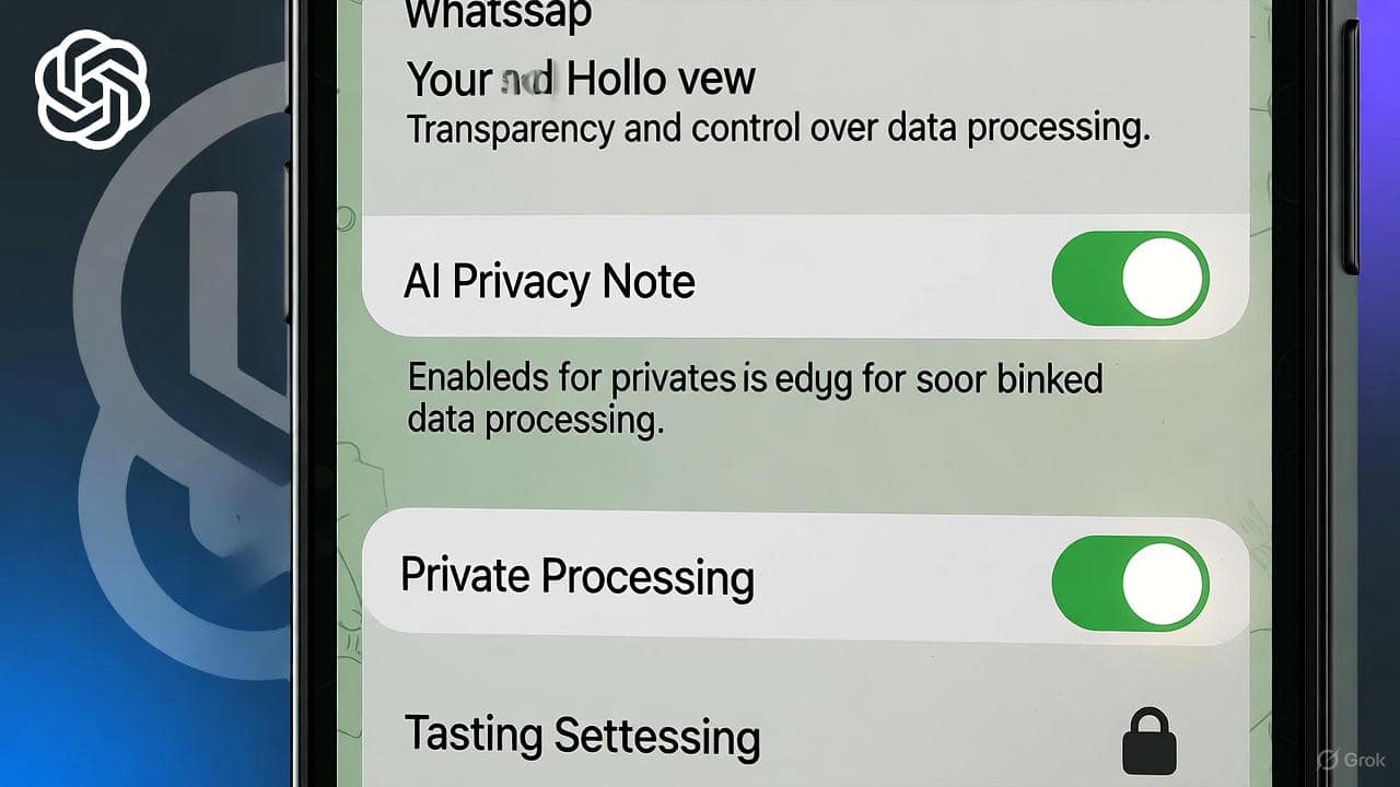 WhatsApp AI privacy note 2025 showing private processing and permissions screen