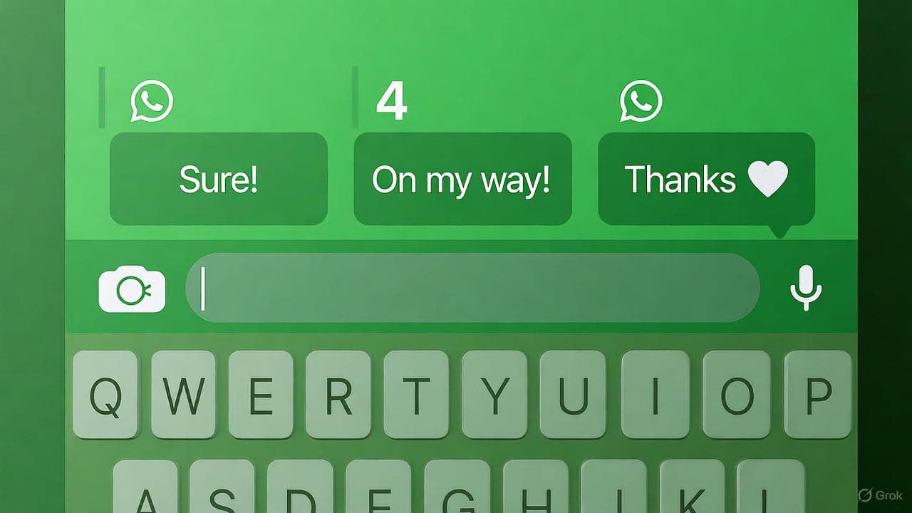 WhatsApp AI quick replies 2025 showing one-tap suggested responses in chat composer
